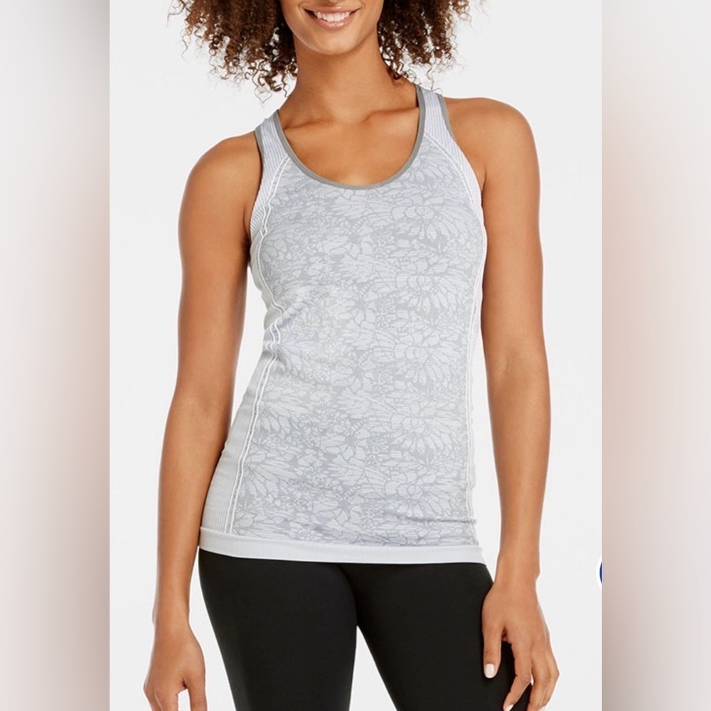 Fabletics Oula Seamless Tank Stone White Jacquard Floral Racerback XS S